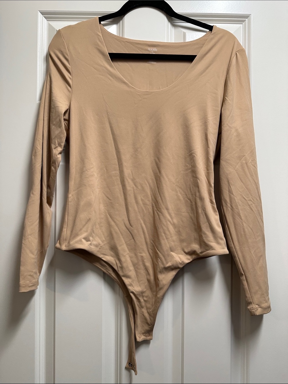 nuuds Long Sleeve Scoop Neck Bodysuit in Nude Beige